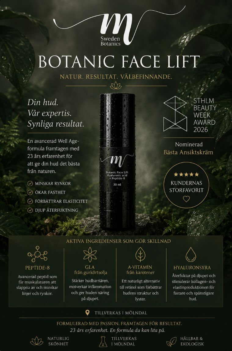 Botanic Face Lift – nominerad STHLM Beauty Week Award 2026, med Peptide-8, GLA, A-vitamin och hyaluronsyra
